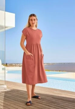 Next Short Sleeve Utility Pocket Midi Standard - Vestido Ligero - Pink