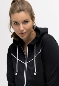 Ulla Popken Piping Kapuze Gerundeter Saum - Sudadera Con Cremallera - Schwarz -OXMO Ventas 125527901be64557b3ff4c9ec0e71524