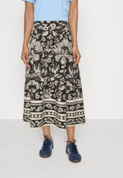 Farm Rio Graphic Floral Midi Skirt - Falda Acampanada - Black