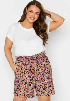 Floral Print Paperbag Waist- Shorts - Black
