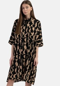 Dreimaster Acalmar - Vestido Camisero - Schwarz/Hellbraun