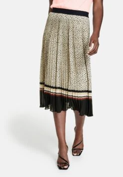 Gerry Weber Lang Weit Gepunkteter Mit Gummibund - Falda Acampanada - Ecru Weiss Schwarz Druck