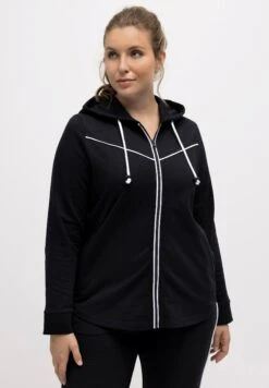 Ulla Popken Piping Kapuze Gerundeter Saum - Sudadera Con Cremallera - Schwarz