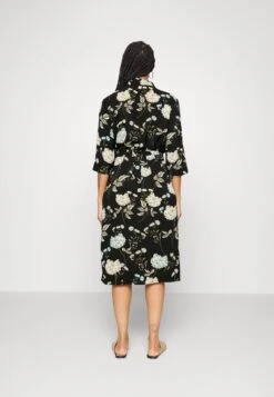 ONLY CARMAKOMA Carluxmie Calf Shirt Dress - Vestido Informal - Black W. Yellow Flower -OXMO Ventas f0639db4f2bf4984b6c3a871eac050ae